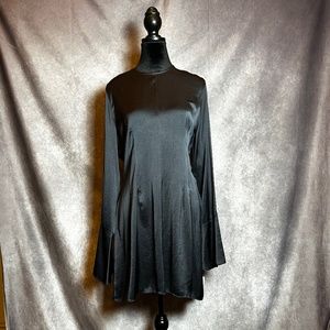 Treasure & Bond phantom grey bell-sleeved satin mini dress. Size M.